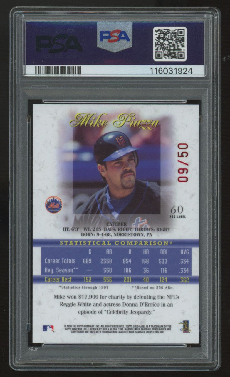 1998 Topps Gold Label Mike Piazza Class 2 Red /50 #60 PSA 9