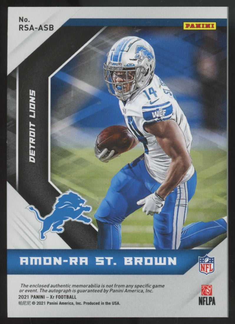 2021 Panini XR Amon-Ra St. Brown RC White Patch Auto RPA /15 #RSA-ASB