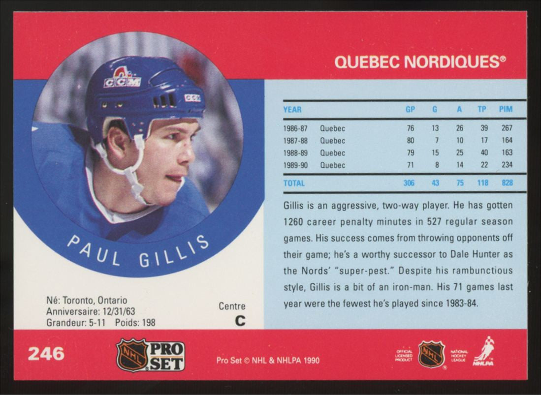 1990-91 NHL Pro Set Paul Gillis Bloody Nose / 37 Error #246 "B"