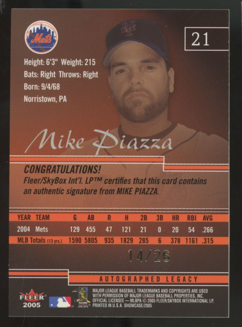 2005 Fleer Showcase Mike Piazza Legacy Auto /26 #21