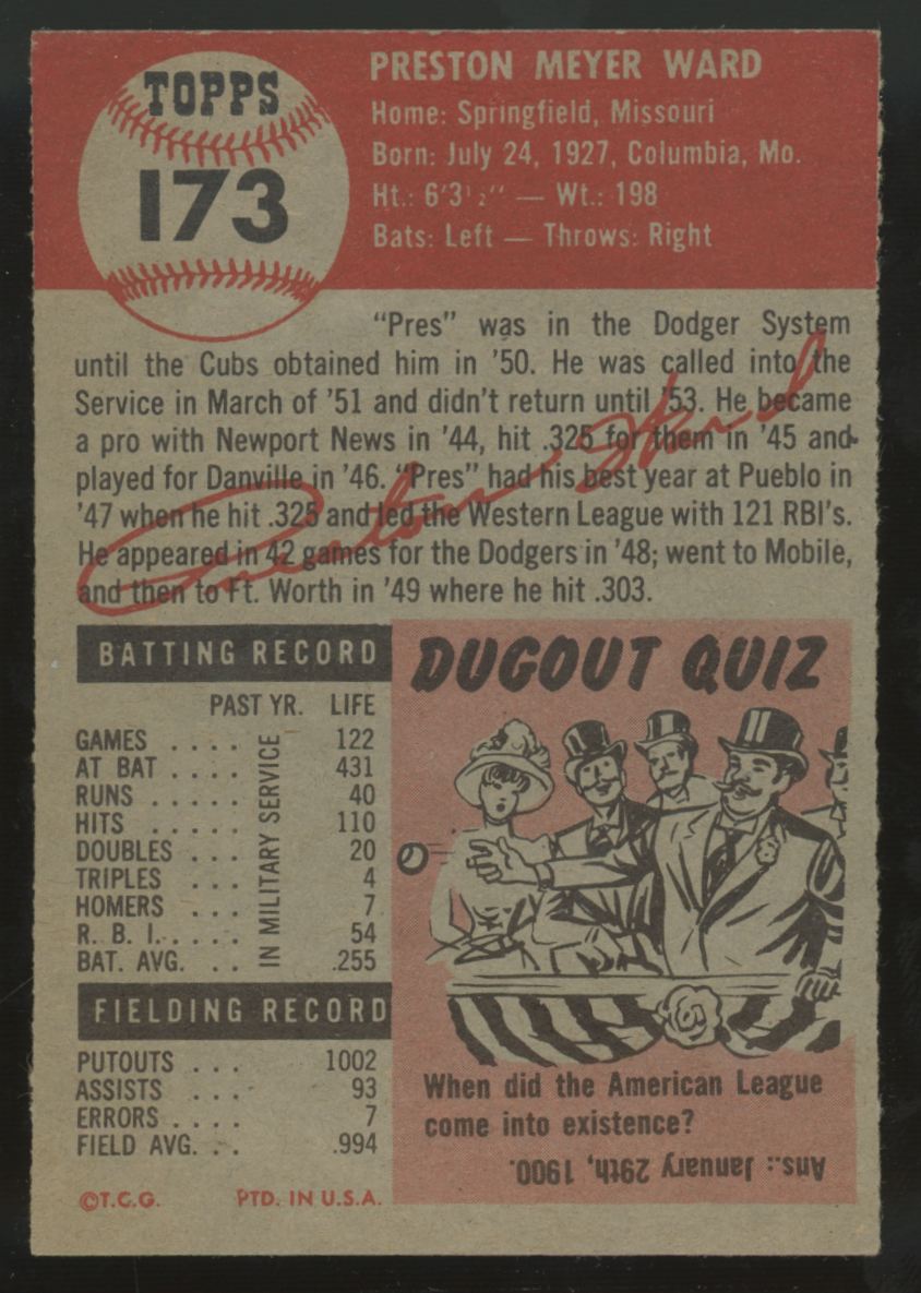 1953 Topps Preston Ward #173 EX/MT