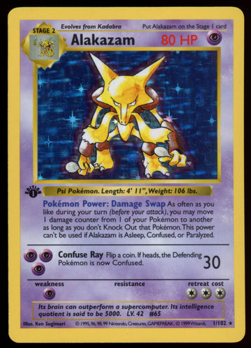 1999 Pokemon Shadowless Alakazam Base Set 1st Edition Holofoil LP 1/102 ID: 11868