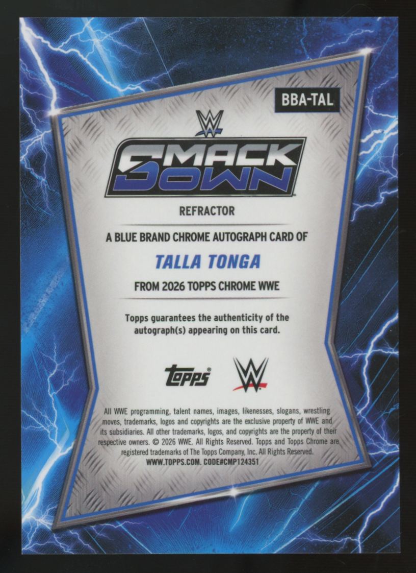 2025 Topps Chrome WWE Talla Tonga RC Blue Brand Auto Refractor #BBA-TAL