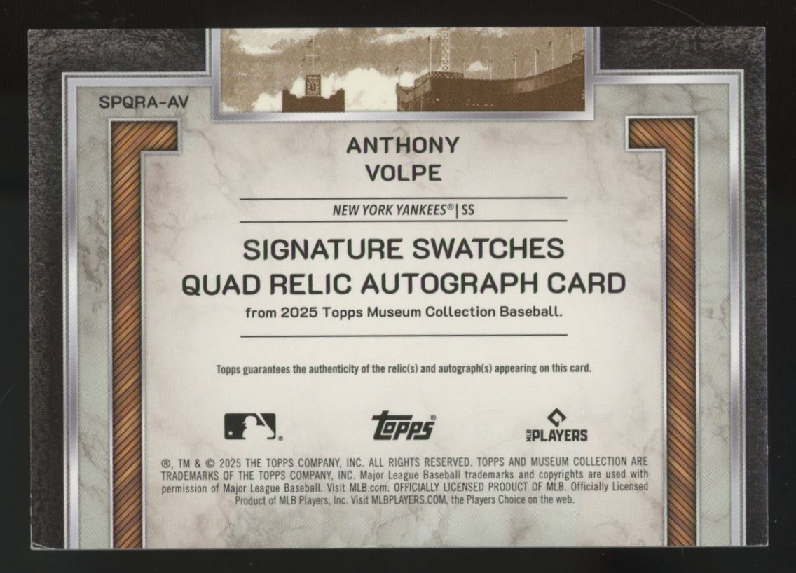 2025 Topps Museum Anthony Volpe Signature Quad Patch Auto /150 #SPQRA-AV
