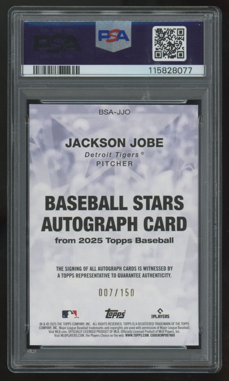 2025 Topps Jackson Jobe RC Baseball Stars Blue Auto /150 #BSA-JJO PSA 8