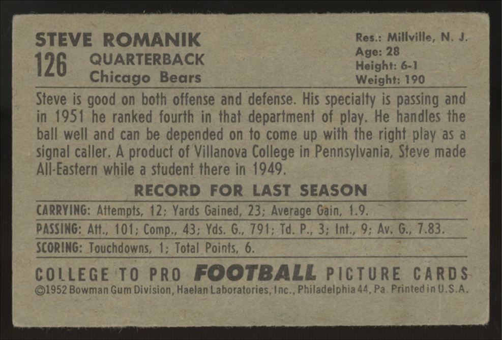 1952 Bowman Steve Romanik #126 VG