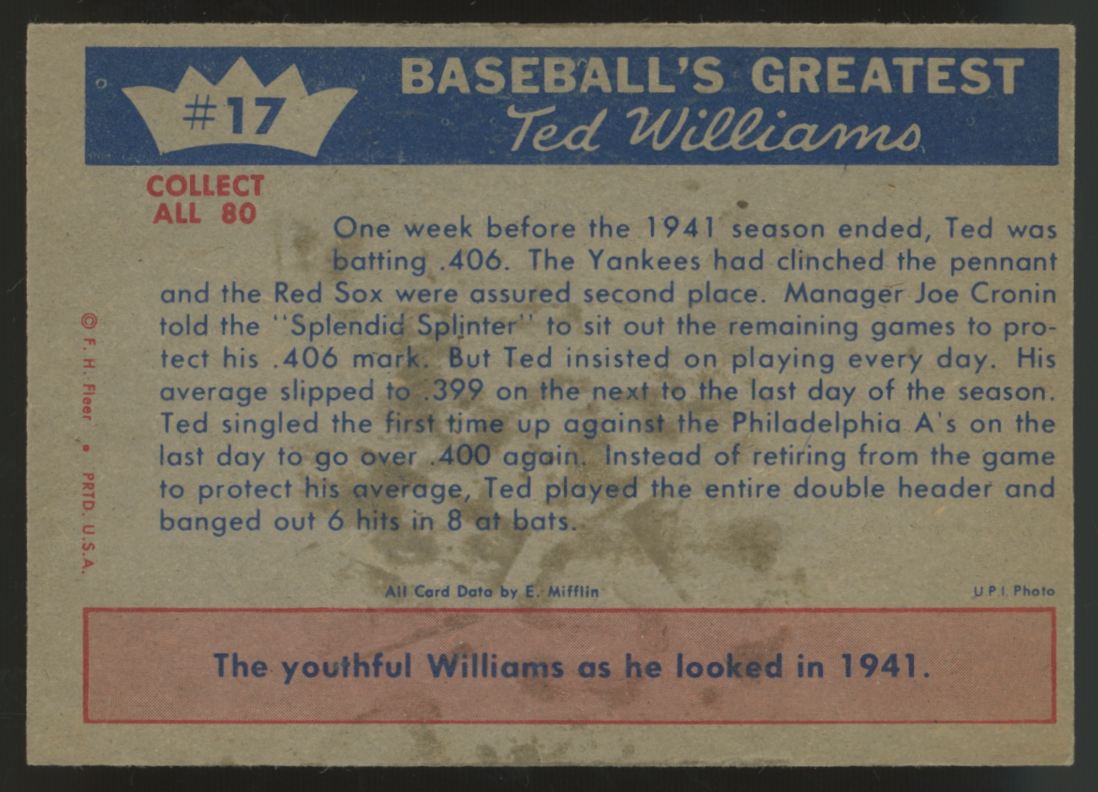 1959 Fleer Ted Williams 1941 How Ted Hit .400 #17 EX/EX-MT