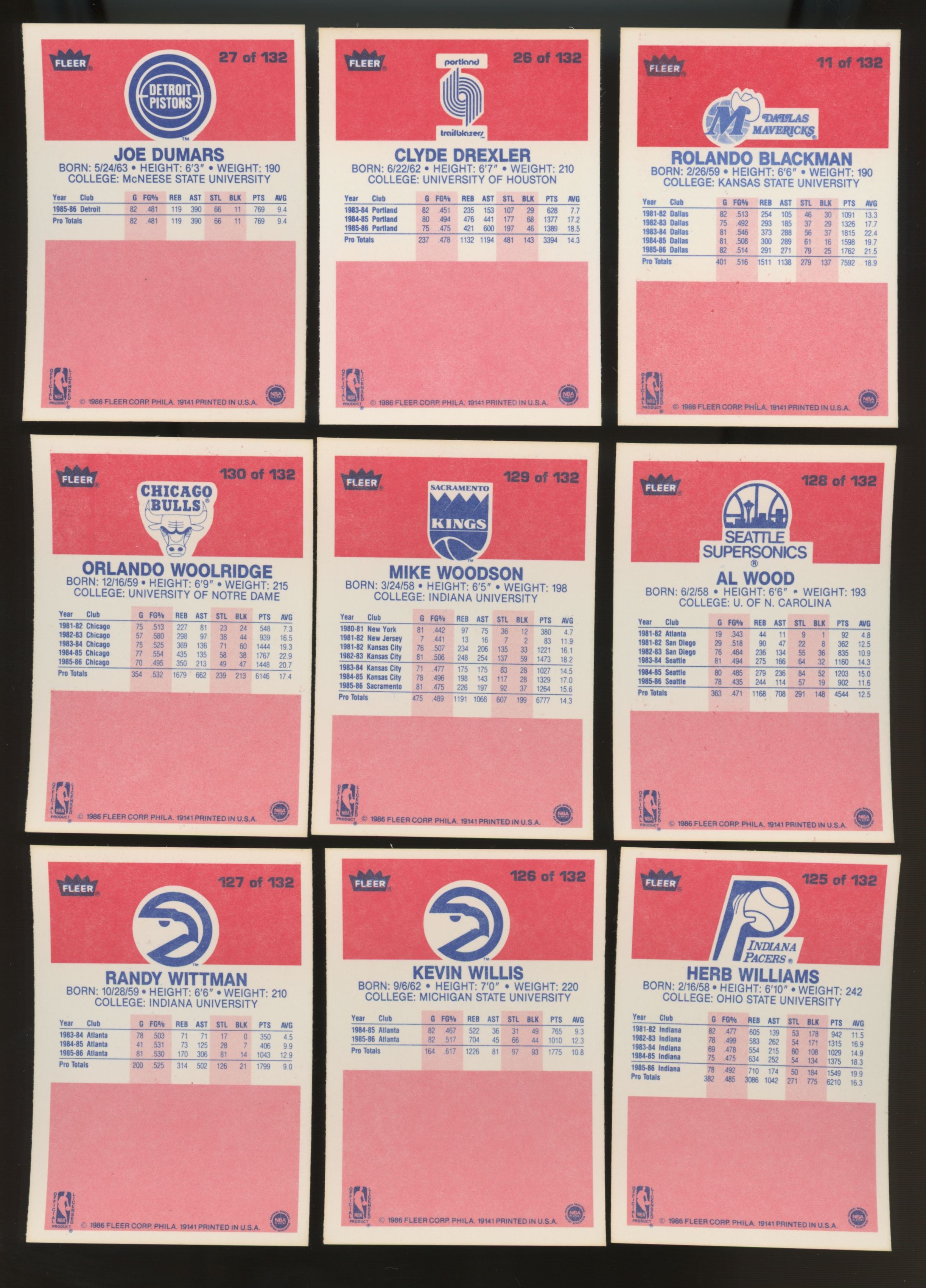 1986/87 Fleer Basketball Near Complete Set 131/132 + 11/11 Stickers