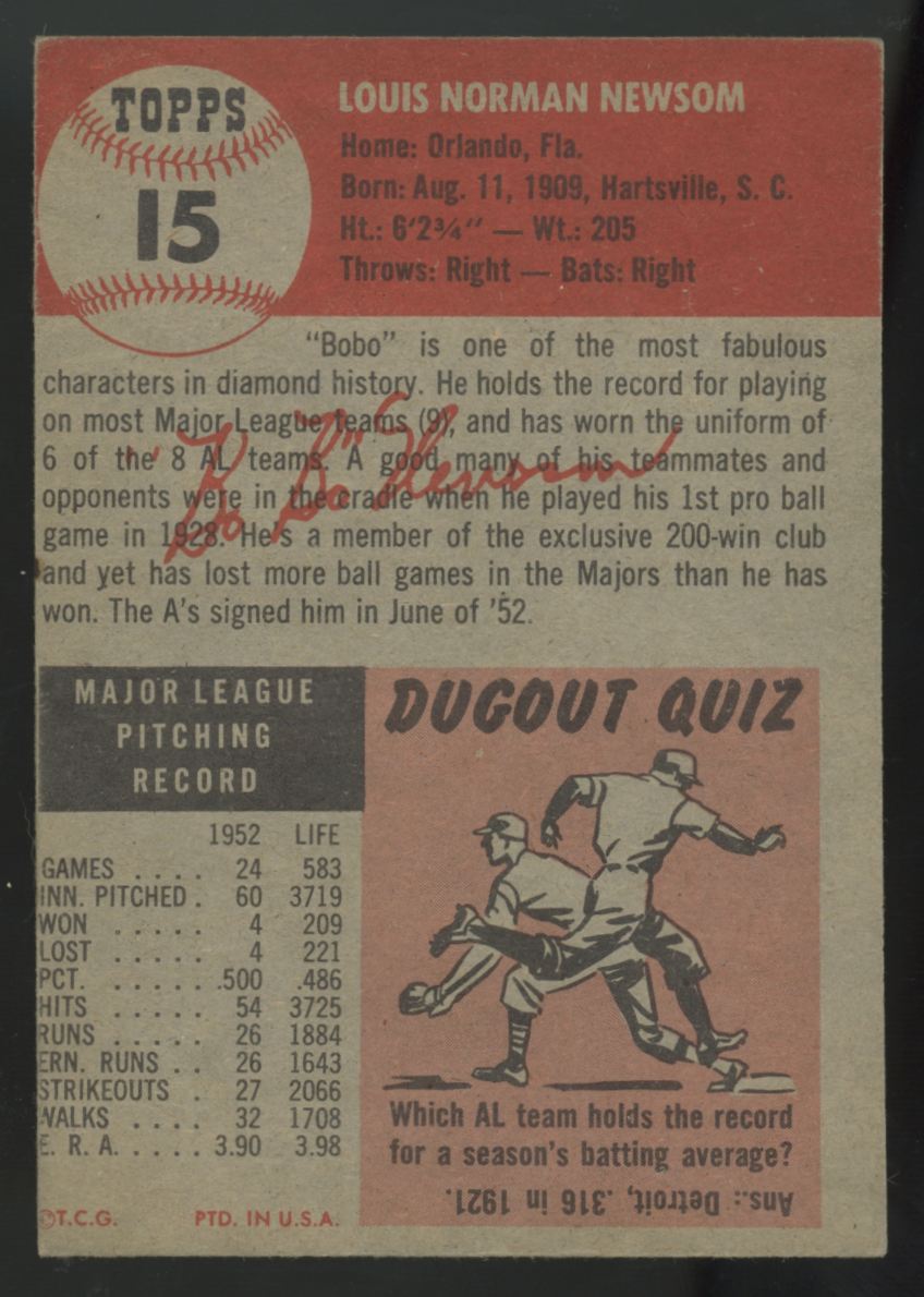 1953 Topps Bobo Newsome RC #15 VG/EX