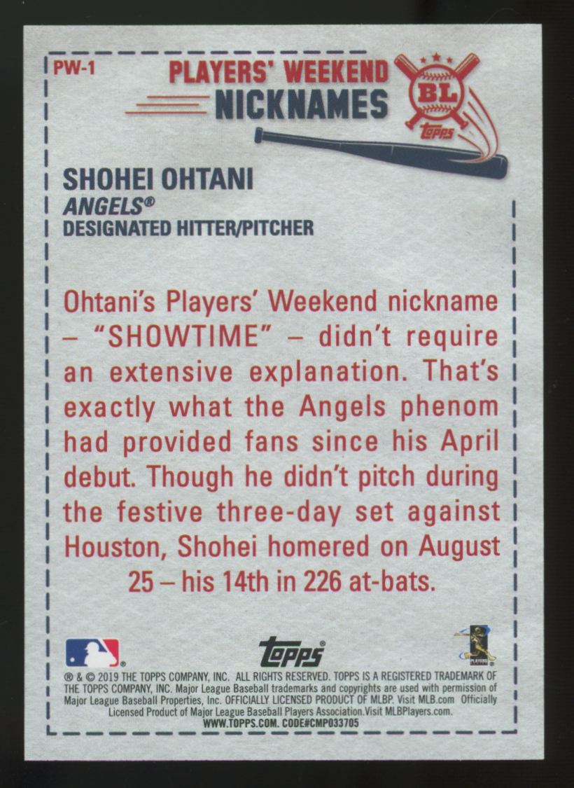2019 Topps Big League Shohei Ohtani Players Weekend Nicknames #PW-1