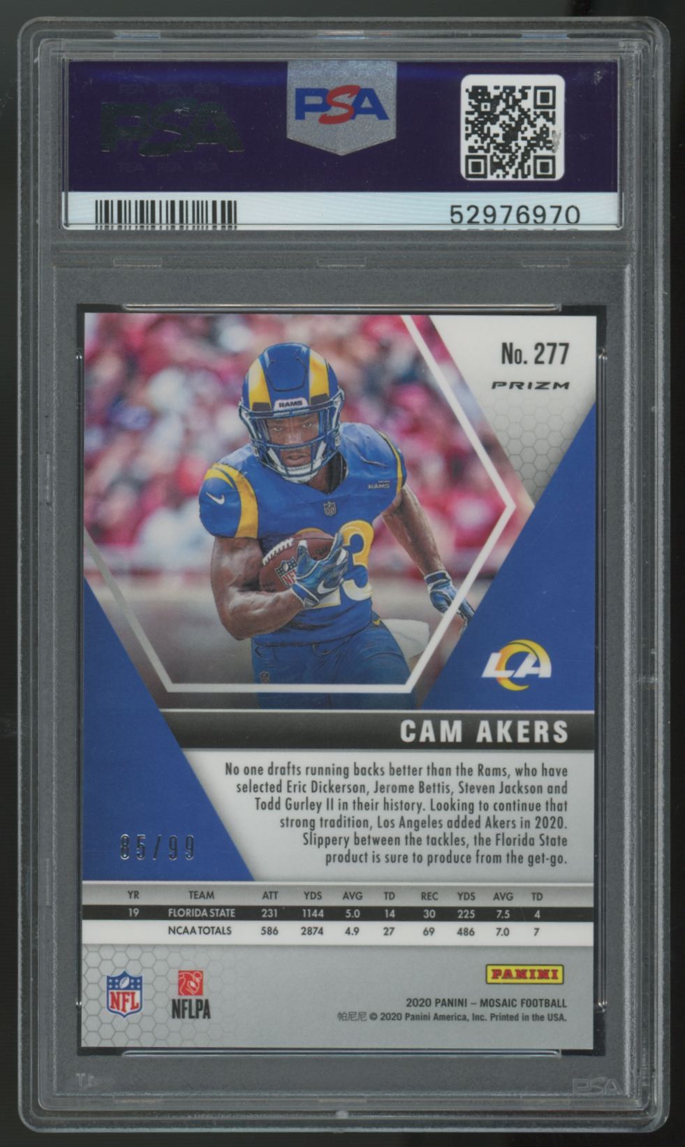 2020 Panini Mosaic Cam Akers RC NFL Debut Blue /99 #277 PSA 10