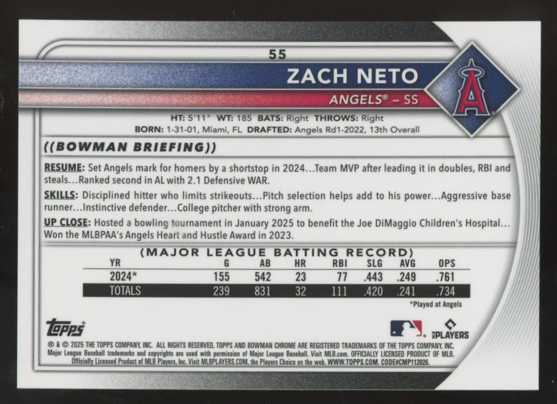 2025 Bowman Chrome Zach Neto Red Geometric Refractor /5 #55