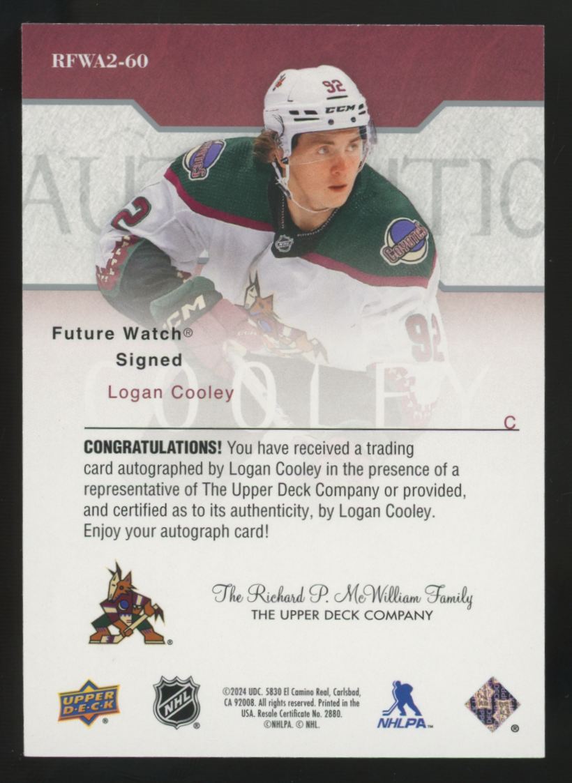 2023-24 Upper Deck SP Authentic Logan Cooley RC Future Watch Auto /99 #RFWA2-60