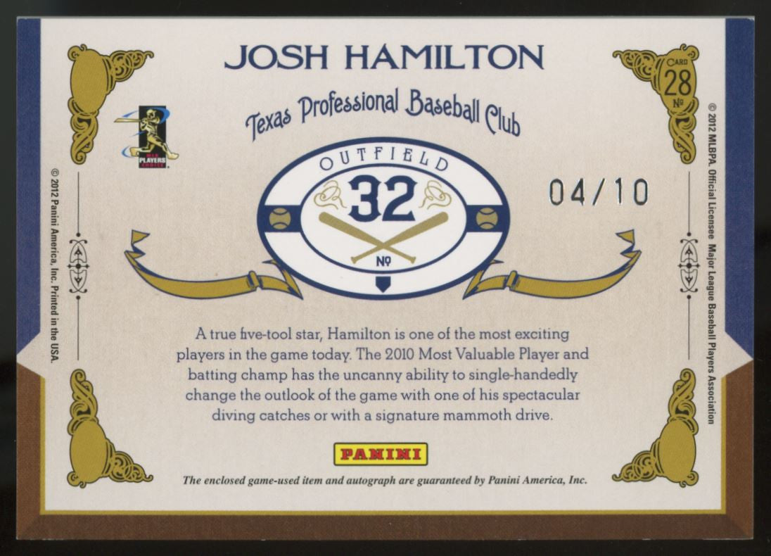 2011 Prime Cuts Josh Hamilton Timeline Patch Auto /10 #28