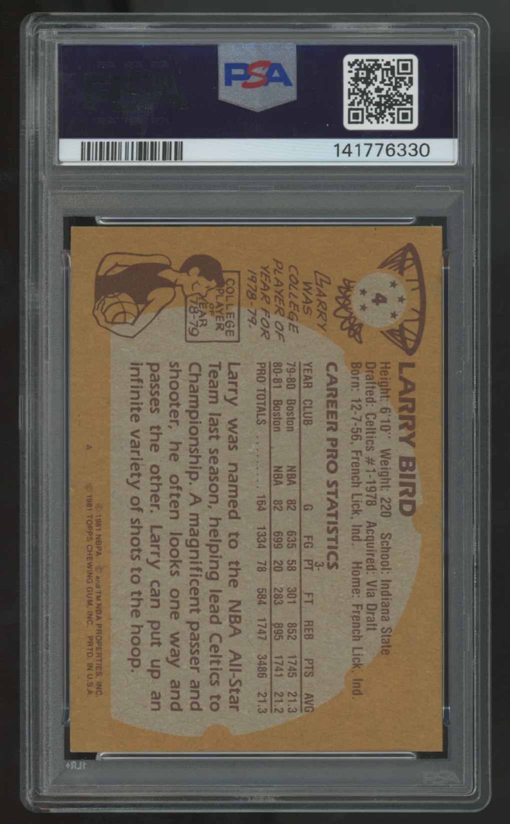 1981-82 Topps Larry Bird #4 PSA 5 *330