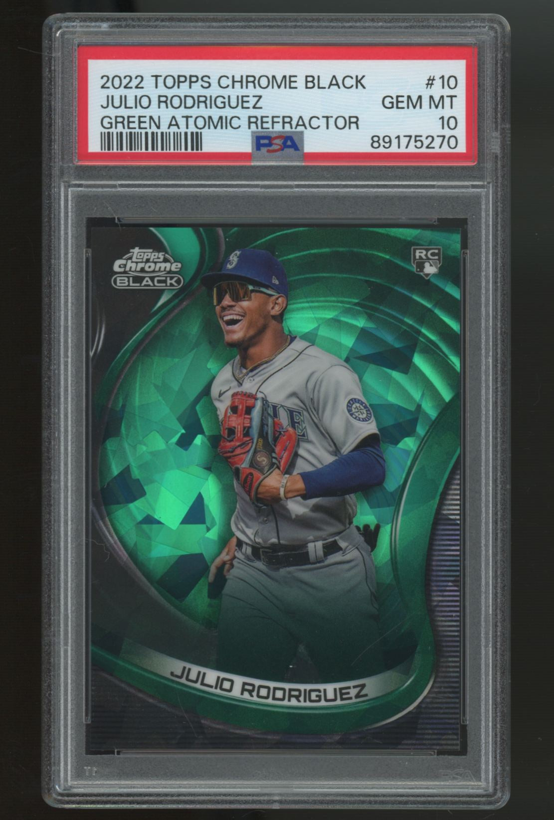 2022 Topps Chrome Black Julio Rodriguez RC Green Atomic Refractor /99 #10 PSA 10