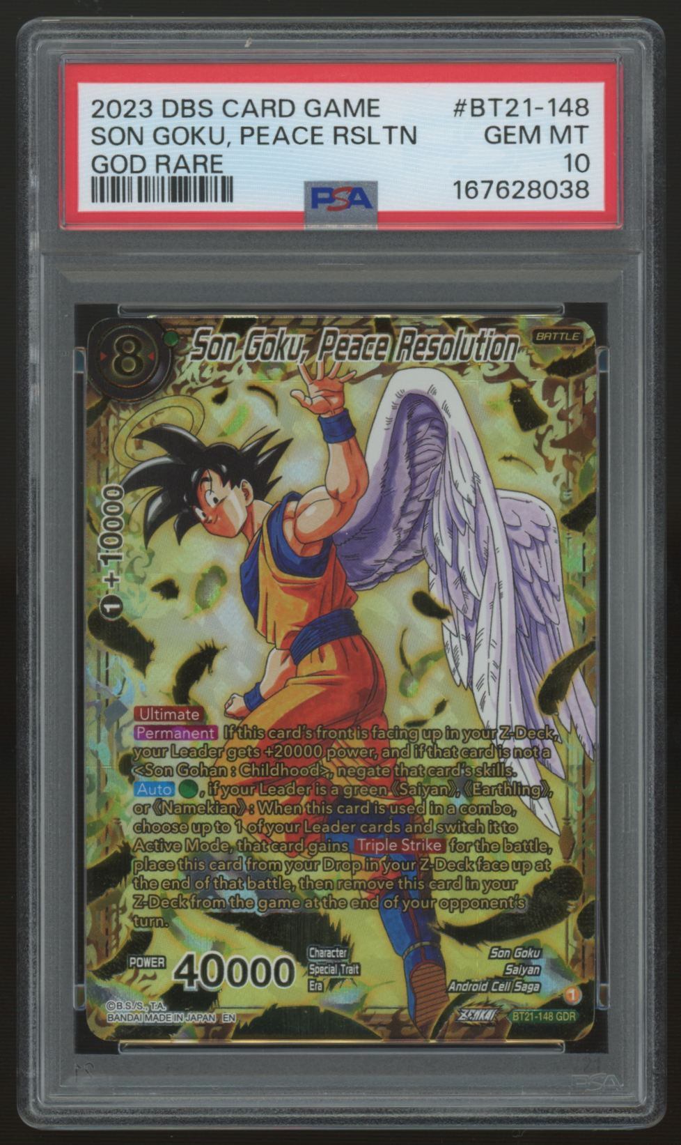 2023 Dragon Ball Masters Son Goku, Peace Resolution God Rare #BT21-148 PSA 10