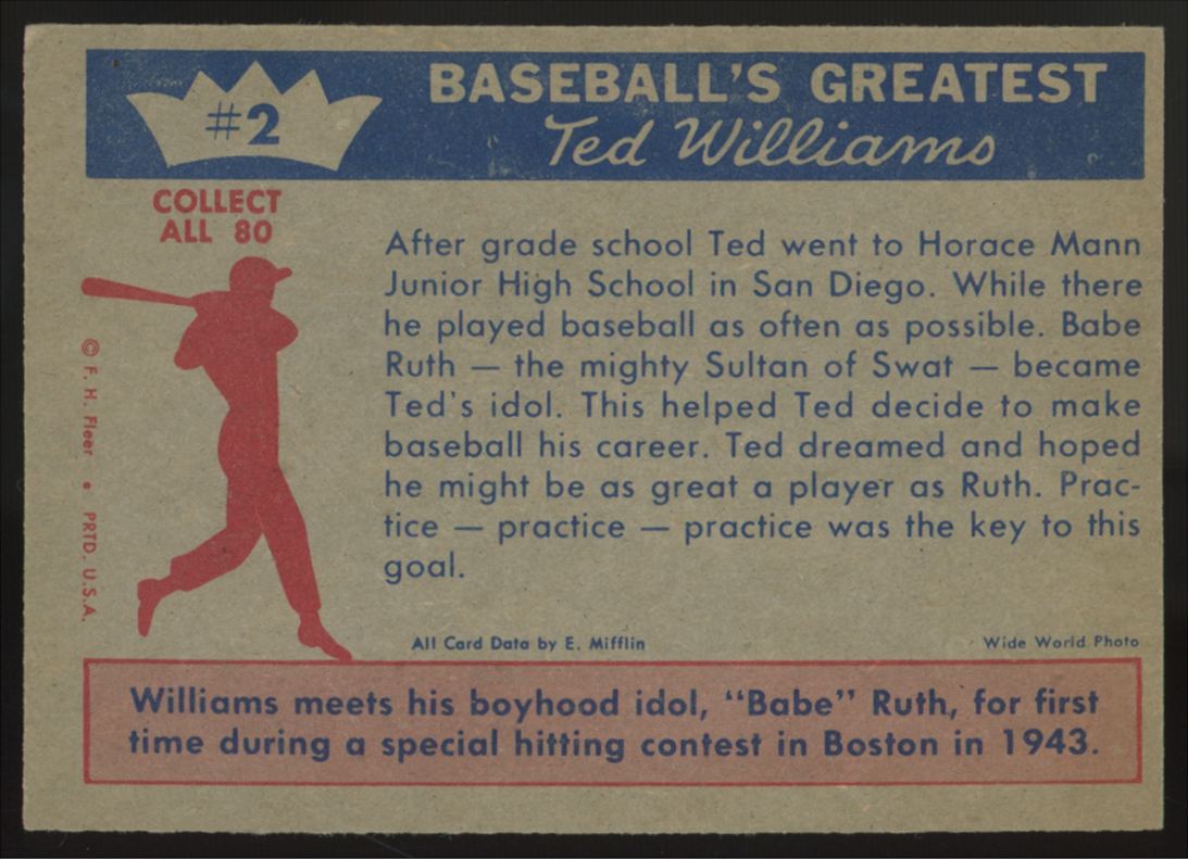 1959 Fleer Ted Williams "Ted's Idol" #2 NM/MT