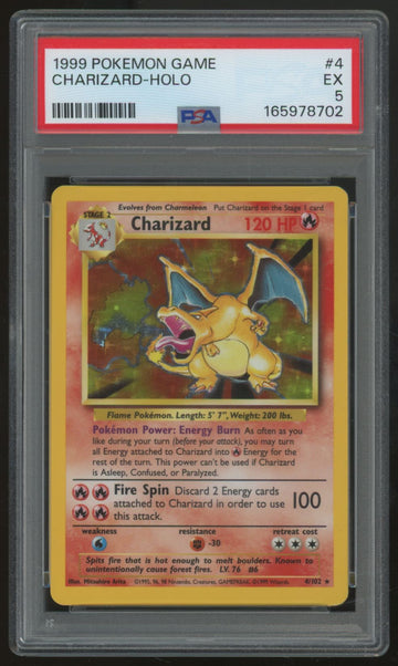 1999 Pokemon Charizard Base Set Unlimited Holo #4 PSA 5 (E)