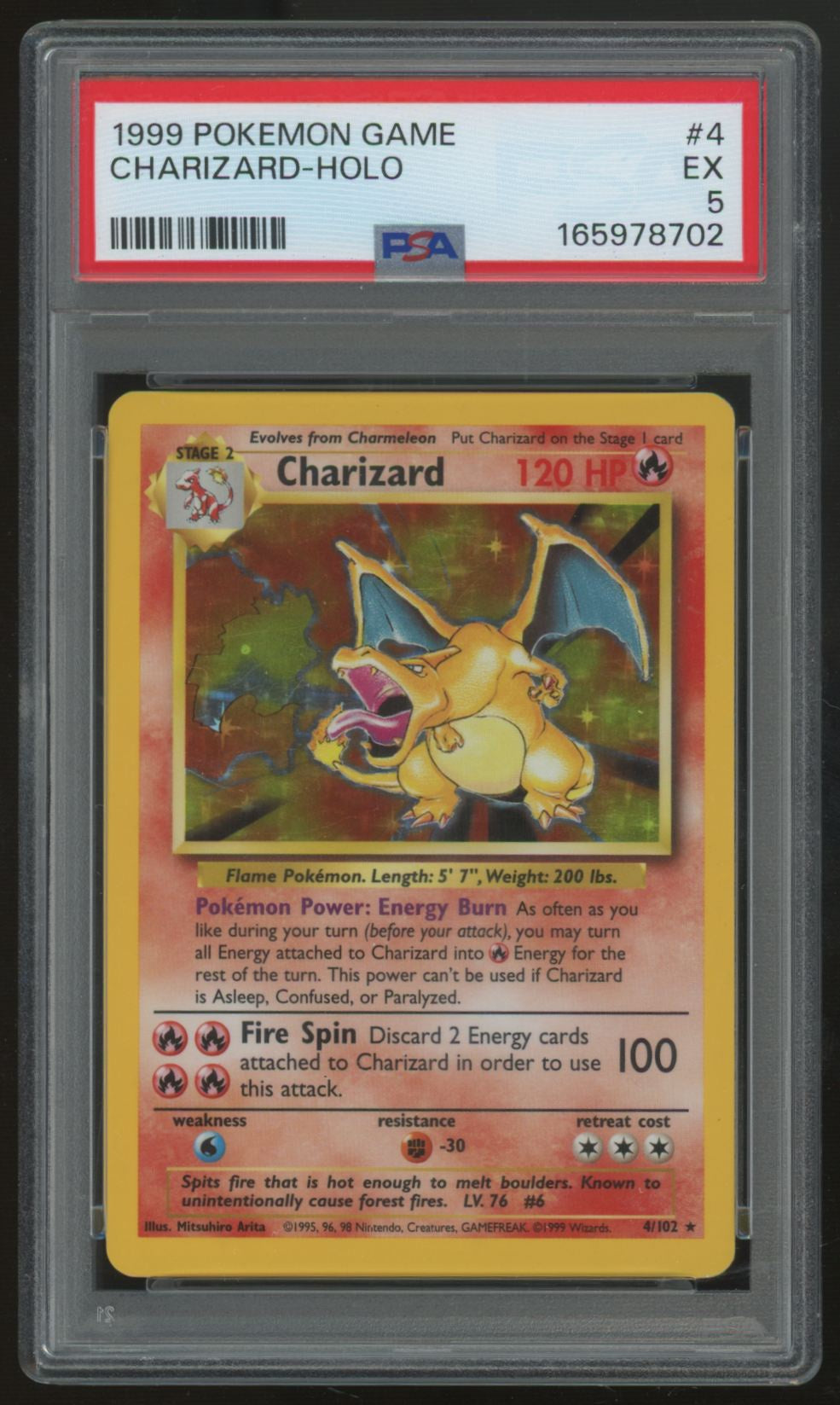 1999 Pokemon Charizard Base Set Unlimited Holo #4 PSA 5 (E)