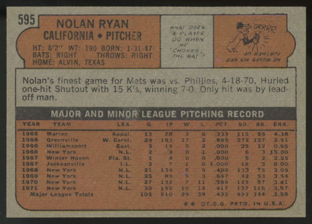 1972 Topps Nolan Ryan RC #595 EX/MT
