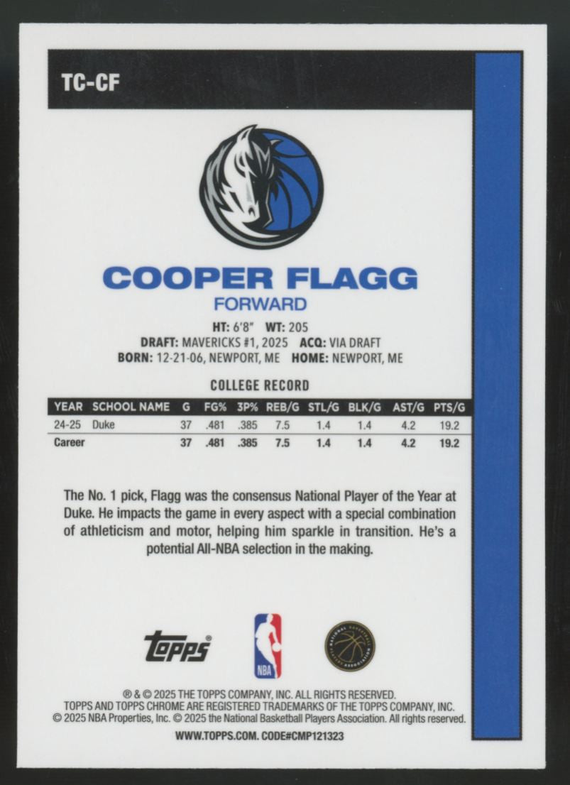2025-26 Topps Chrome Silver Pack Cooper Flagg RC #TC-CF