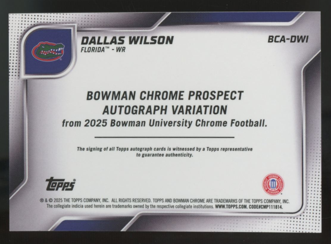 2025 Bowman Chrome U Dallas Wilson 1st Orange Refractor Auto /25 #BCA-DWI