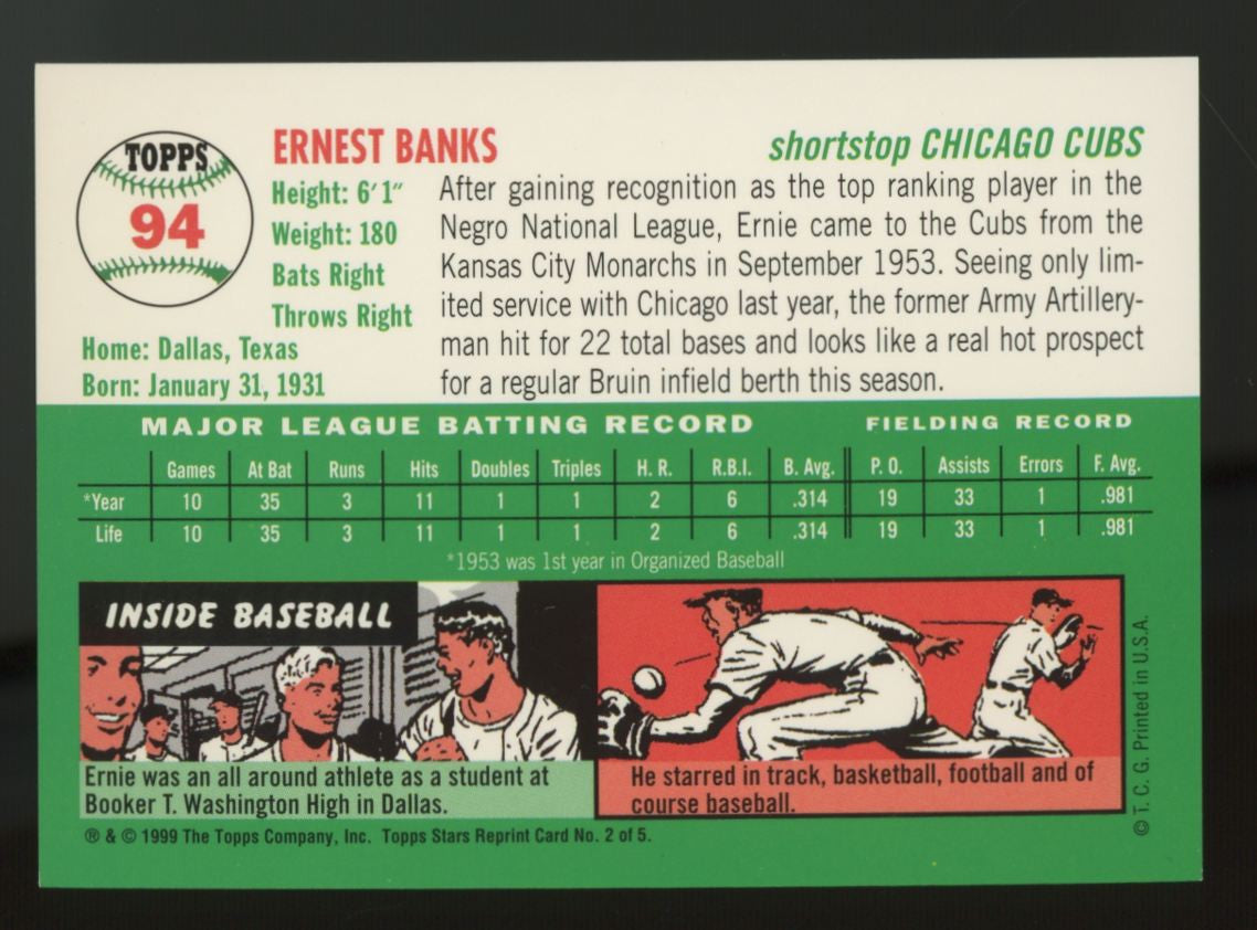 1999 Topps Stars Ernie Banks 1954 Rookie Reprint Auto #94