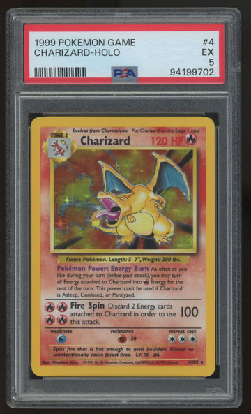1999 Pokemon Charizard Base Set Unlimited Holo #4 PSA 5 (B)