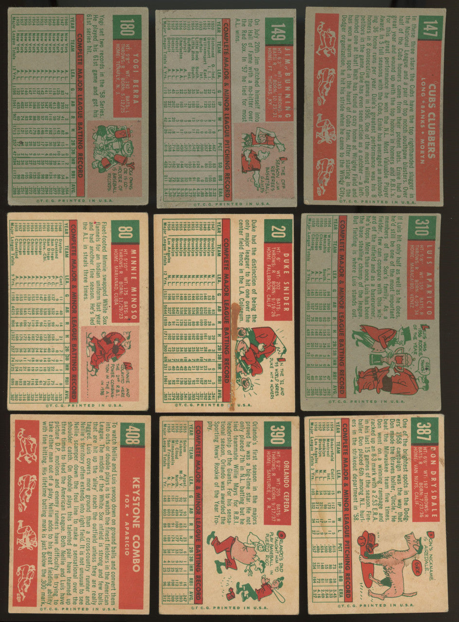 1959 Topps Baseball Near Complete Set 531/572 VG Overall