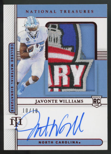 2021 National Treasures Collegiate Javonte Williams RC Patch Auto RPA /10