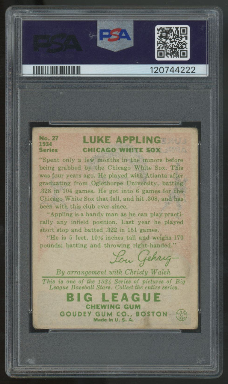 1934 Goudey Luke Appling RC #27 PSA 2