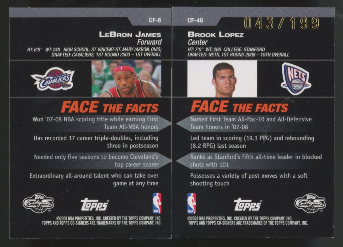 2008-09 Topps Co-Signers LeBron James Brook Lopez Changing Faces /199 #CF-6