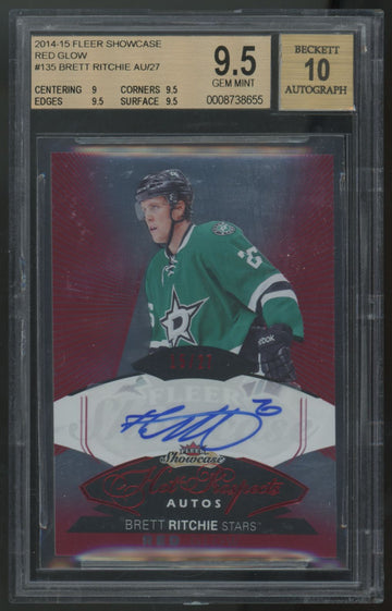 2014-15 Fleer Showcase Brett Ritchie Red Glow Hot Prospects Auto /27 BGS 9.5 10
