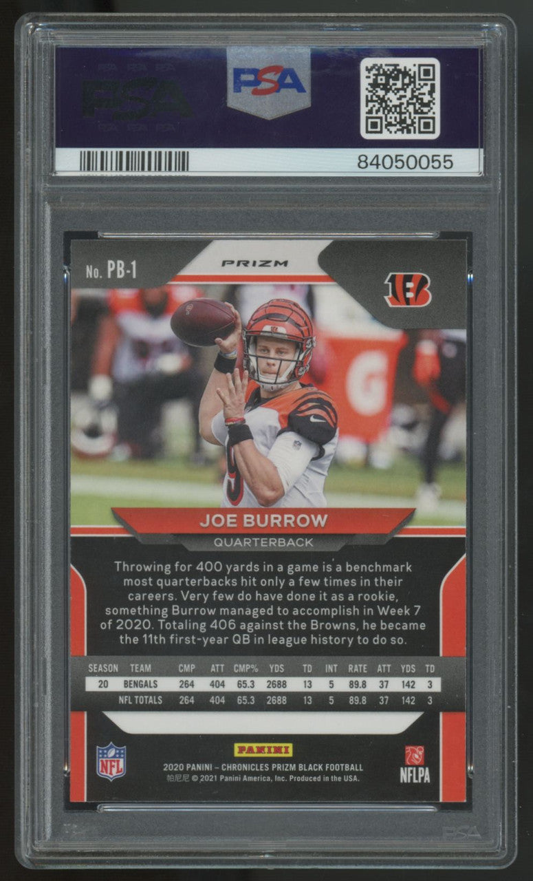 2020 Panini Chronicles Prizm Black Joe Burrow RC Silver #PB-1 PSA 9