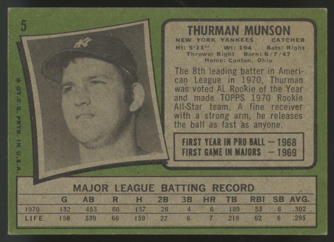 1971 Topps Thurman Munson #5 VG/EX - EX