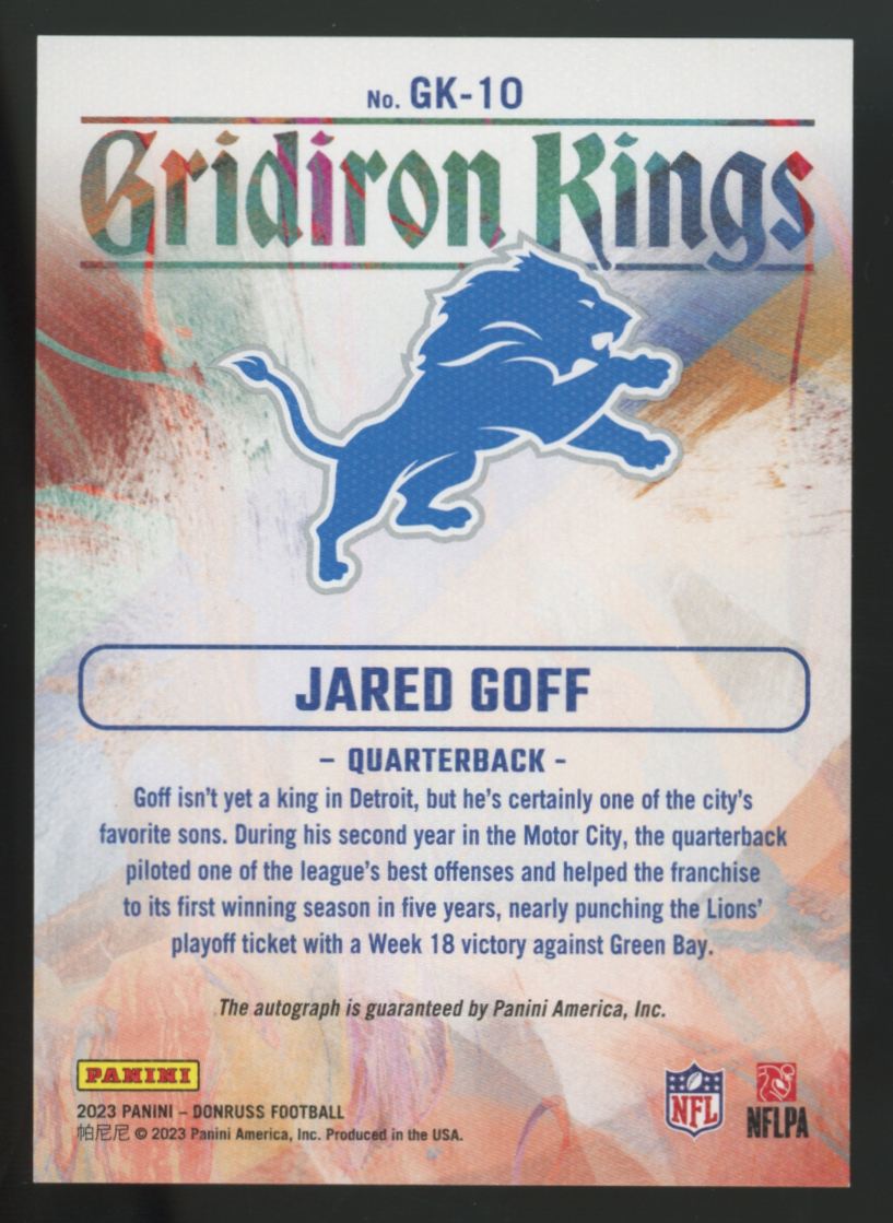 2023 Panini Donruss Jared Goff Gridiron Kings Auto /49 #GK-10