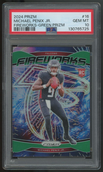 2024 Panini Prizm Michael Penix Jr. RC Green Fireworks #16 PSA 10
