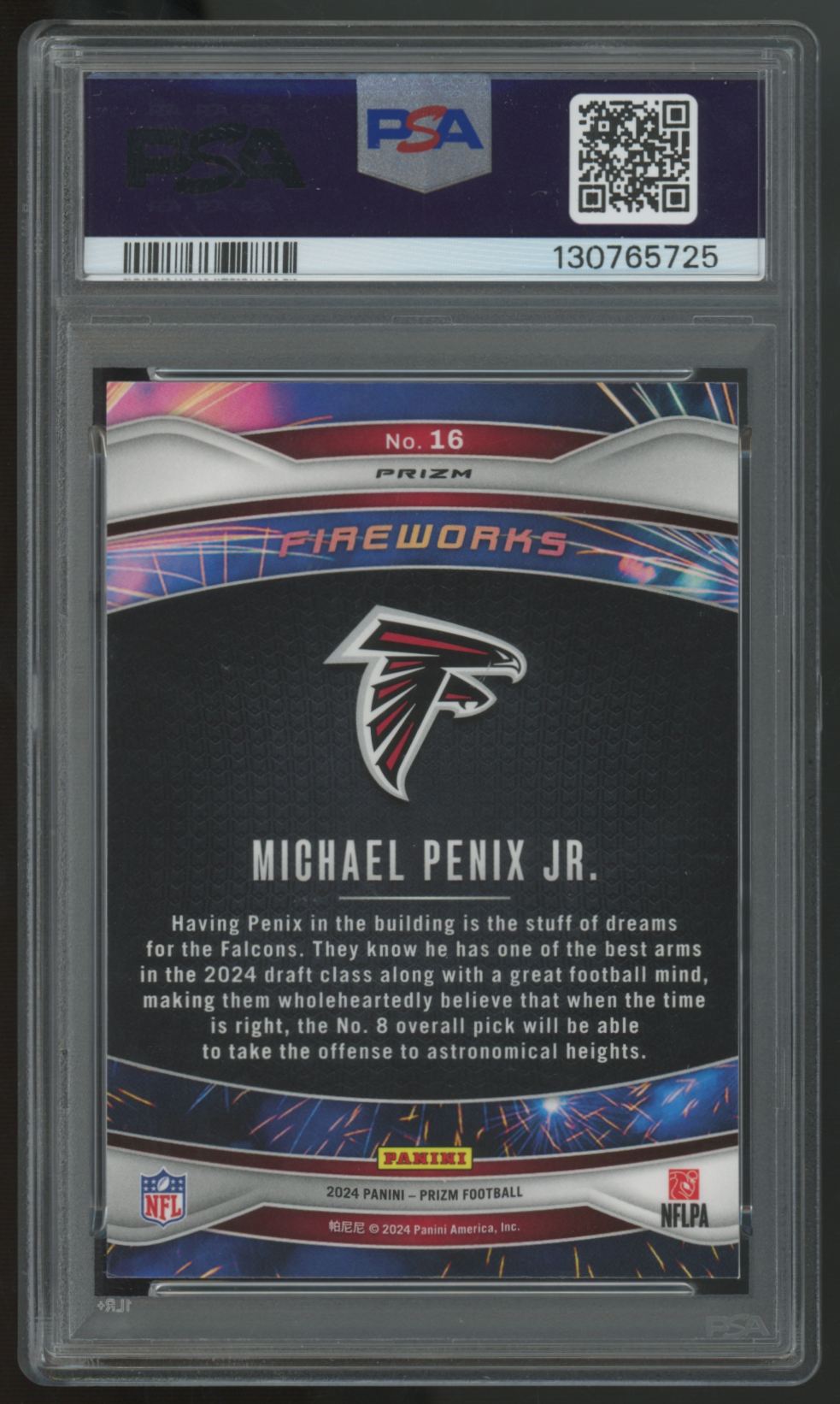2024 Panini Prizm Michael Penix Jr. RC Green Fireworks #16 PSA 10