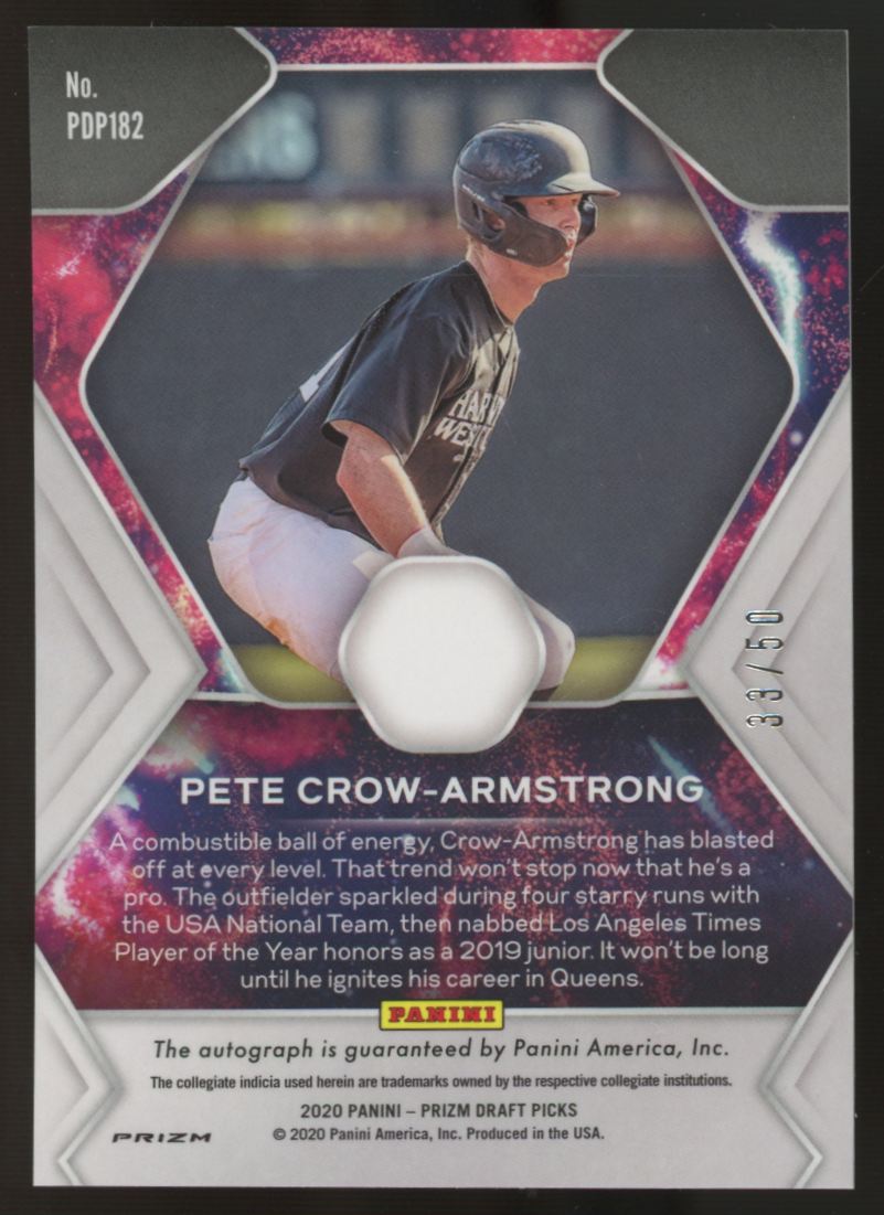 2020 Prizm Draft Picks Pete Crow-Armstrong Red Fireworks Auto /50