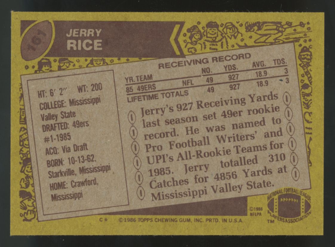 1986 Topps Jerry Rice RC #161 NM-MT "A"