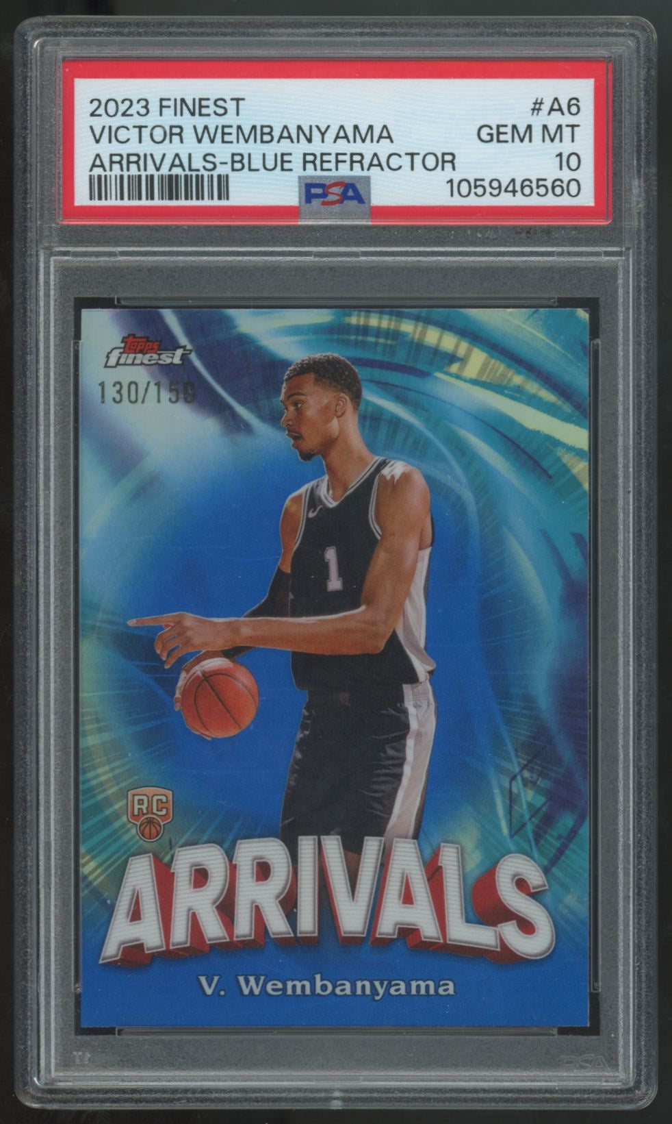 2023-24 Topps Finest Victor Wembanyama RC Arrivals Blue Refractor /150 PSA 10
