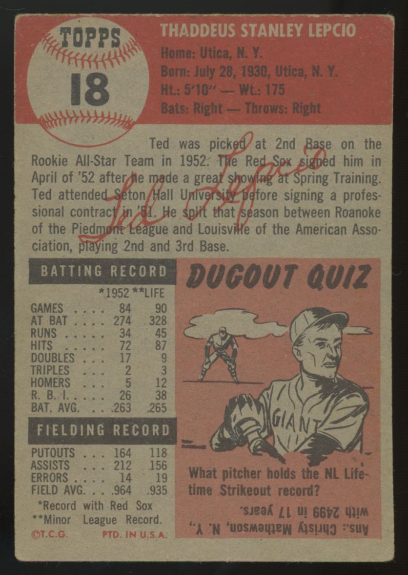 1953 Topps Ted Lepcio #18 VG