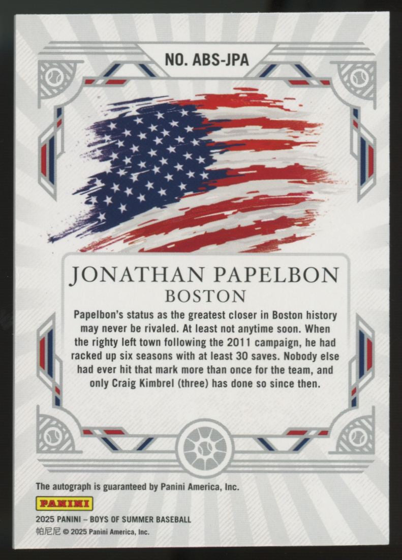 2025 Panini Boys of Summer Jonathan Papelbon America's Best Auto /75 #ABS-JPA