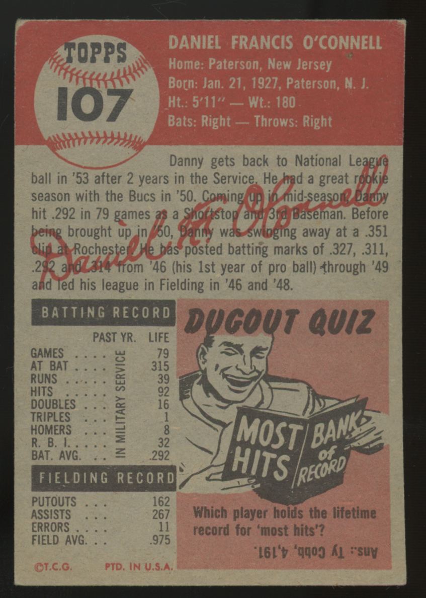 1953 Topps Danny O'Connell #197 VG-EX