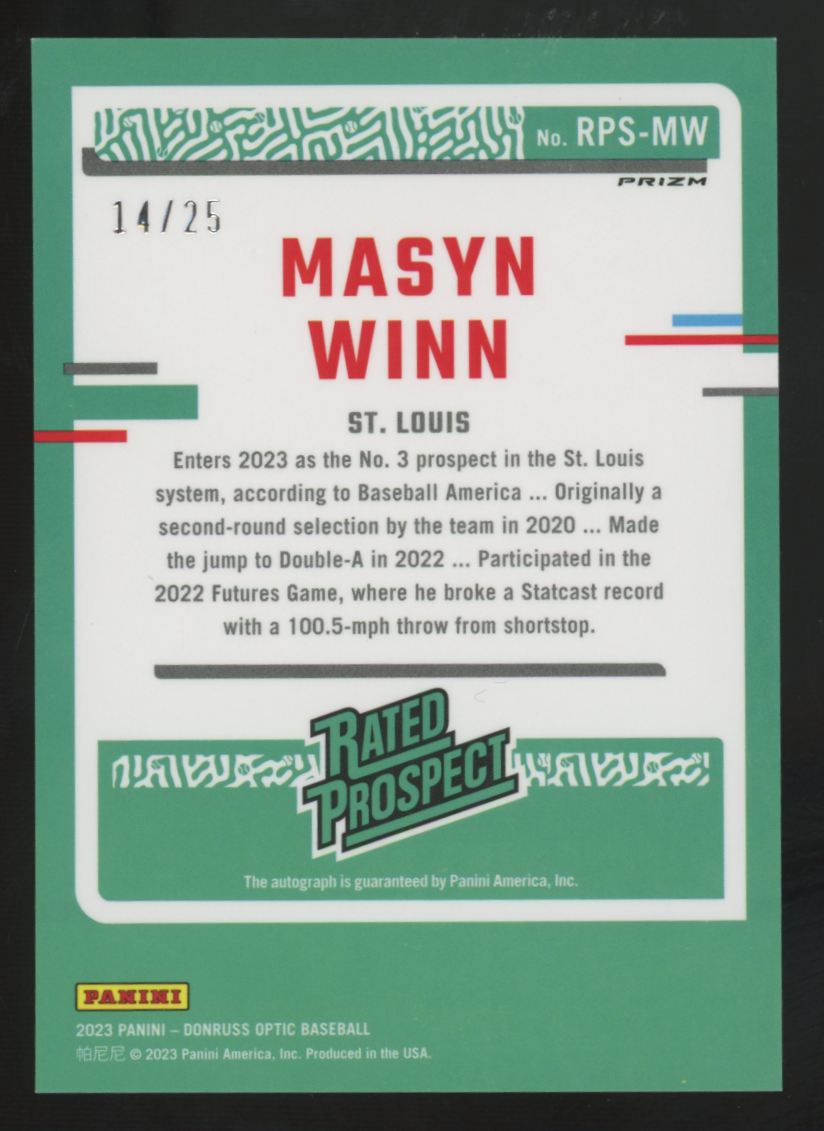 2023 Panini Donruss Masyn Winn Optic Rated Prospect Blue Auto /25 #RPS-MW