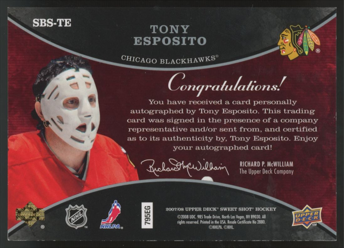 2007-08 UD Sweet Spot Tony Esposito Sweet Shot Auto #SBS-TE