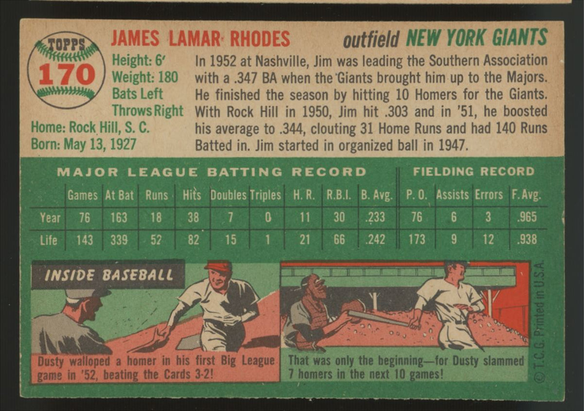 1954 Topps Jim Rhodes #170 NM