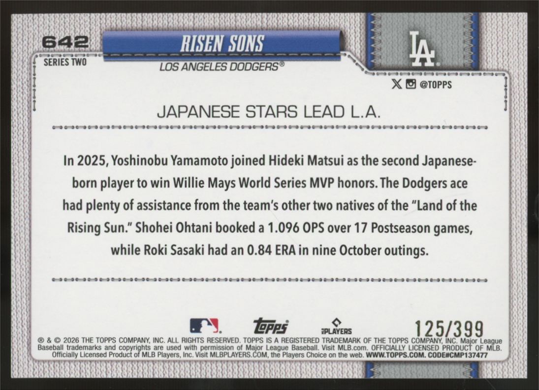 2026 Topps Series Two Shohei Ohtani Yoshinobu Yamamoto Risen Sons Yellow /399