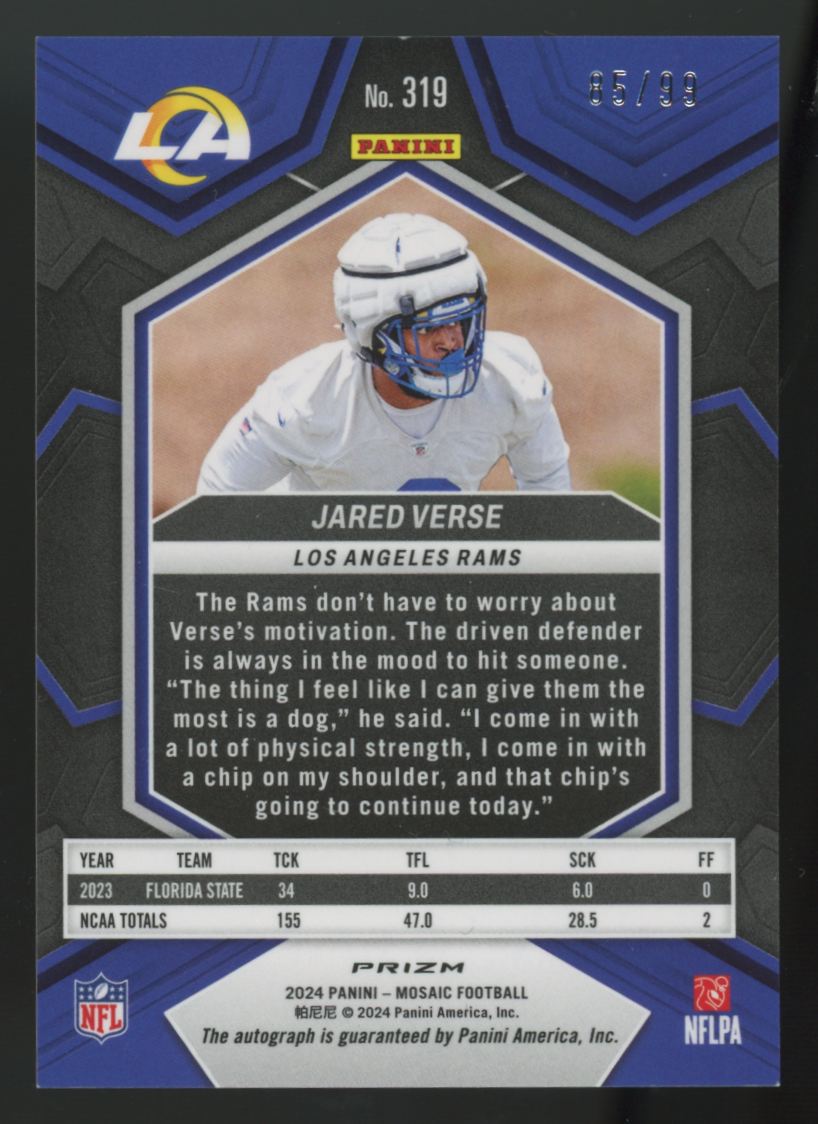 2024 Panini Mosaic Jared Verse RC Blue Auto /99 #319